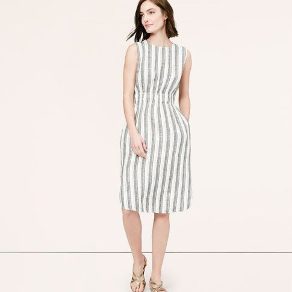 Loft shirttail hem striped linen midi dress 0
